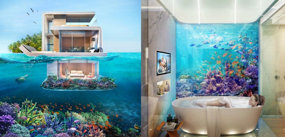 A Dubaï, le réseau Engel & Völkers commercialise des villas de luxe partiellement immergées avec vue sur le récif corallien.