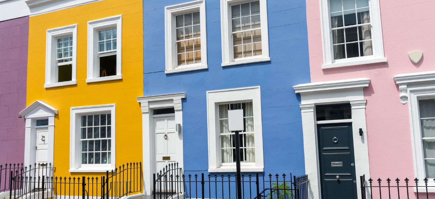Maisons colorées à Notting Hills (Londres) au Toyaume Uni