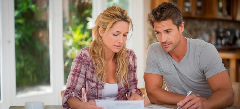 Couple examinant des documents de succession