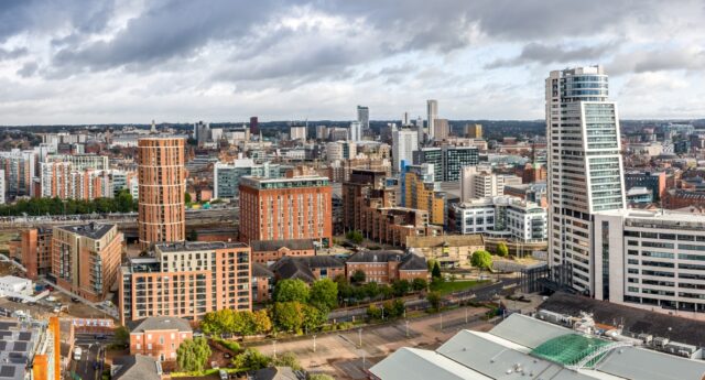 vue aerienne d'immeubles dans le Yorkshire au Royaume-Uni