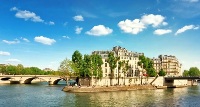Vue d'ensemble de l'Ile Saint-Louis et de la Seine à Paris illustrant l'immobilier dans le Centre de Paris.