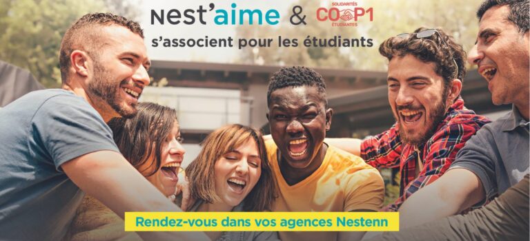 Des étudiants se tenant la main sur le visuel de la campagne de collecte dons dans les agences immobilieres Nestenn