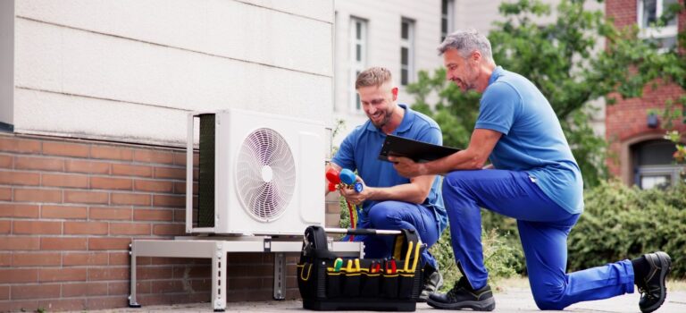 technicien sur une pompe à chaleur