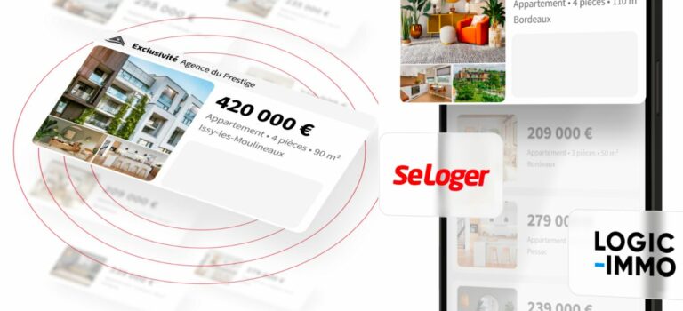 Smartphone et capture d'ecran d'annonces et logos SeLoger et Logic-Immo