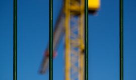 Grue jaune derriere des barreaux