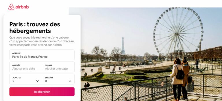 Page d'accueil des locations Airbnb a Paris avec le jardin de tuileries en arriere plan