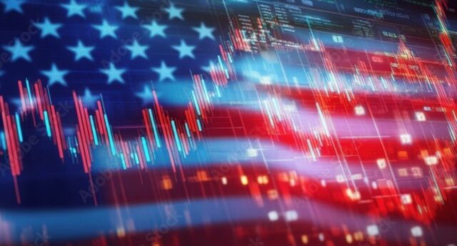 graphique de taux avec drapeau americain en arriere plan