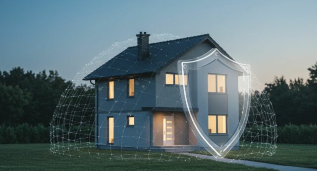 maison entouree d'un filet de protection pour illustrer l'assurance emprunteur