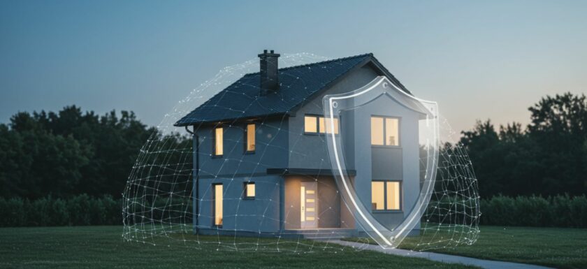 maison entouree d'un filet de protection pour illustrer l'assurance emprunteur