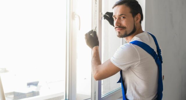 artisan posant une fenetre pour illustrer les travaux de rénovation energetique MaPrimeRenov