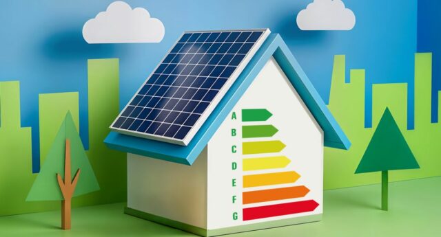 maison miniature avec des etiquettes energetiques de A a G