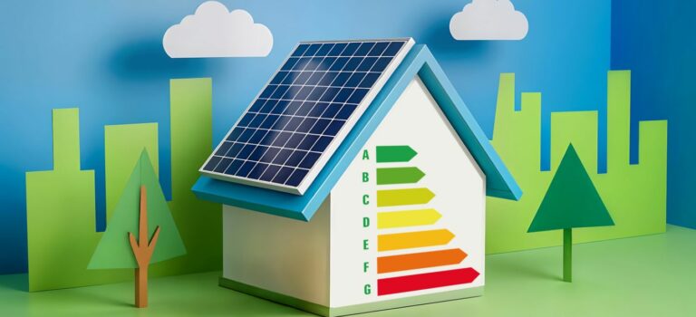 maison miniature avec des etiquettes energetiques de A a G