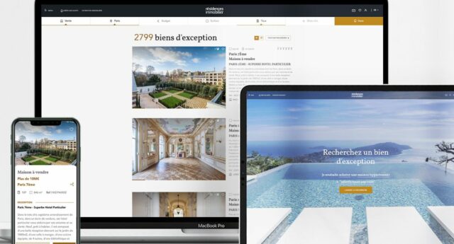 capture d'ecran de la page d'accueil de residences immobilier portail immobilier de luxe