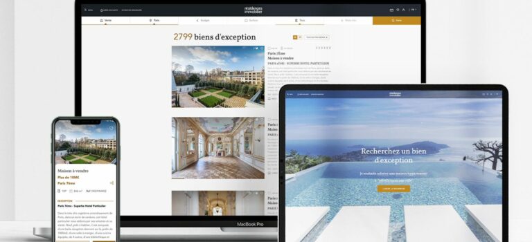 capture d'ecran de la page d'accueil de residences immobilier portail immobilier de luxe