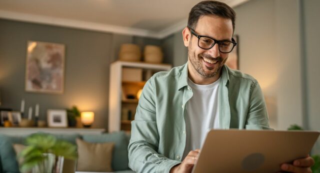 mandataire immoblier travaillant de chez lui devant son ordinateur