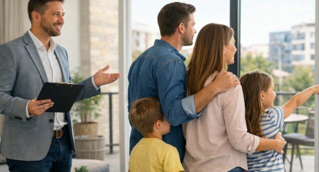famille en train de visiter un appartement