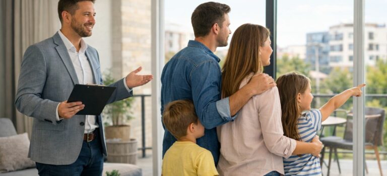 famille en train de visiter un appartement