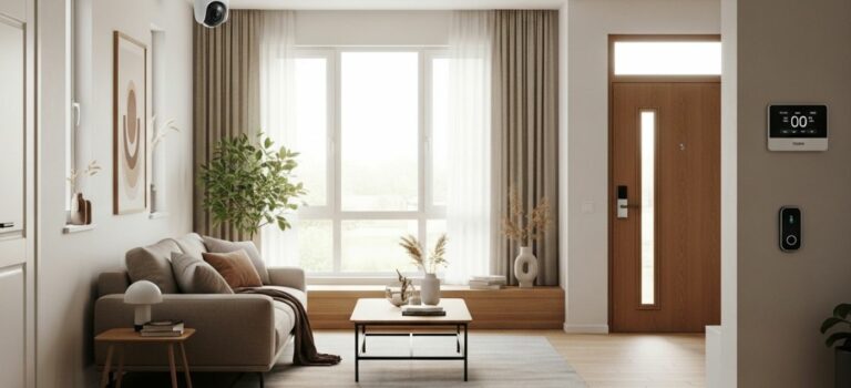 Interieur de maison moderne avec des dispositifs de securite pour proteger son logement