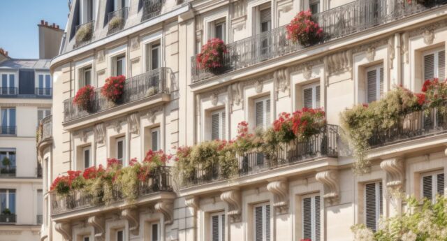 Facade d’immeuble d’habitation avec balcons