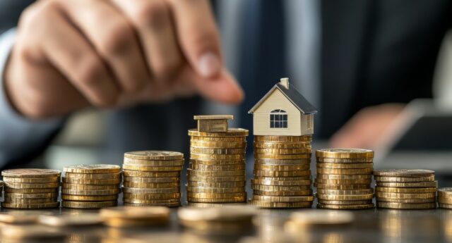 Investissement immobilier avec piles de pièces illustrant la rentabilite et les ecarts de gains en LMNP