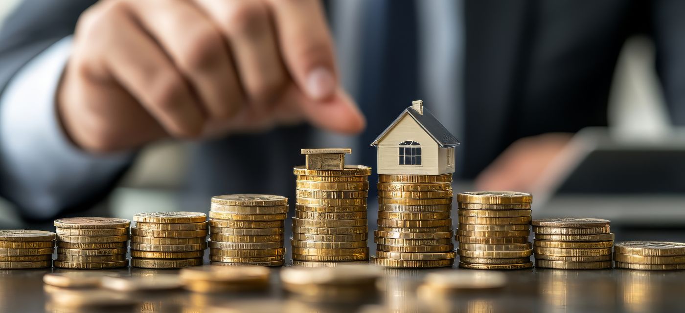 Investissement immobilier avec piles de pièces illustrant la rentabilite et les ecarts de gains en LMNP