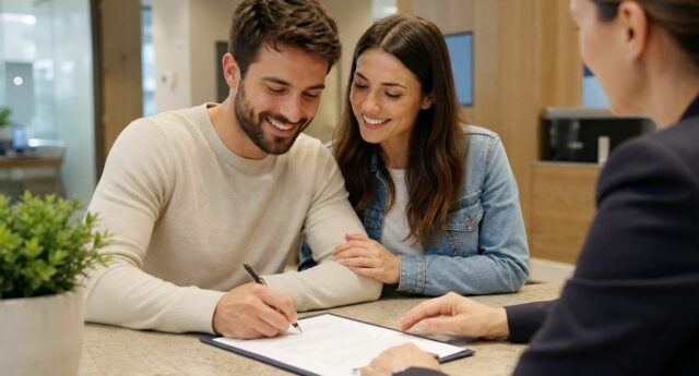 Un jeune couple prepare son achat immobilier avec l’aide financiere de sa famille