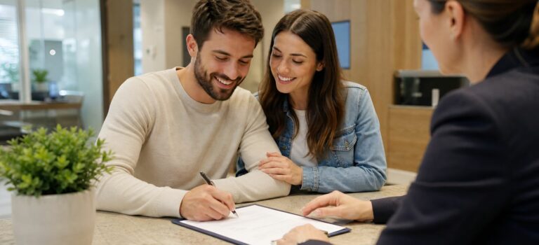 Un jeune couple prepare son achat immobilier avec l’aide financiere de sa famille