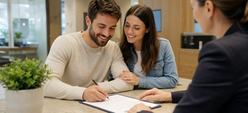 Un jeune couple prepare son achat immobilier avec l’aide financiere de sa famille