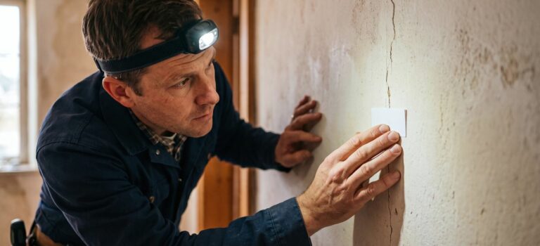 Fissure en diagonale près d’une fenêtre sur la façade d’une maison