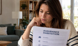 Femme examinant les garanties, la franchise et les plafonds d’indemnisation d’un contrat d’assurance habitation.