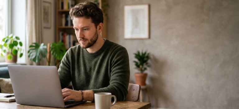 Travailleur independant preparant son dossier de credit immobilier.