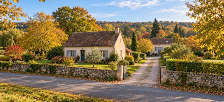 Chemin longeant une première maison pour accéder à une habitation située en retrait