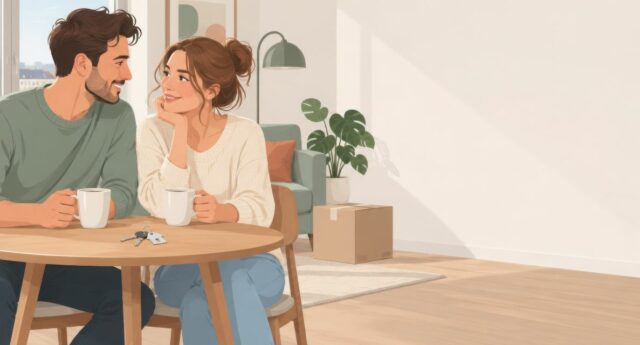 Un couple heureux d'être propriétaire